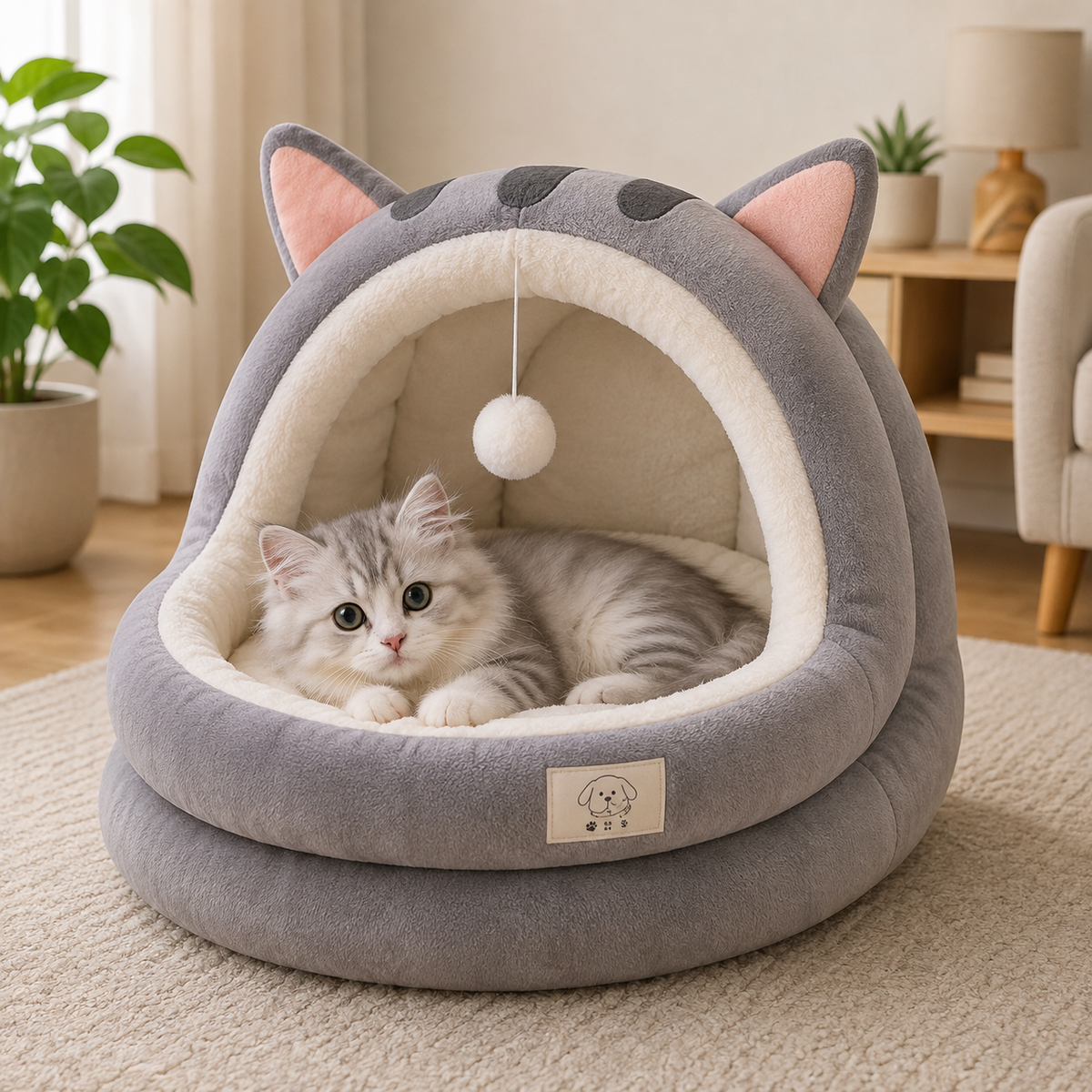 Cozy Enclosed Cat Bed – Washable Indoor Sleeping Nest