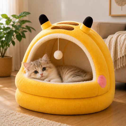 Cozy Enclosed Cat Bed – Washable Indoor Sleeping Nest