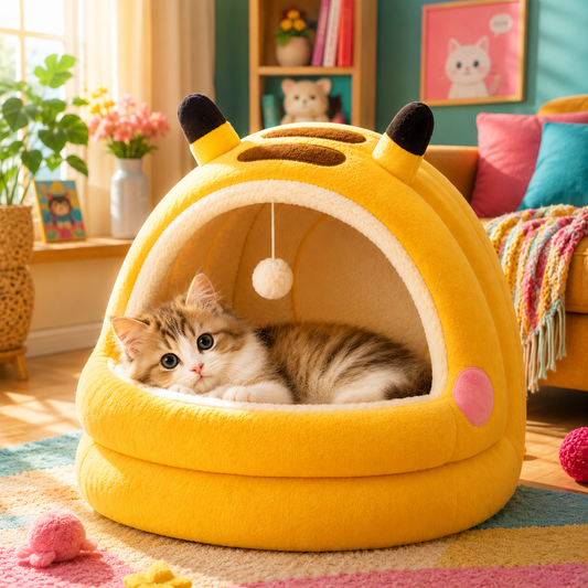 Cozy Enclosed Cat Bed – Washable Indoor Sleeping Nest