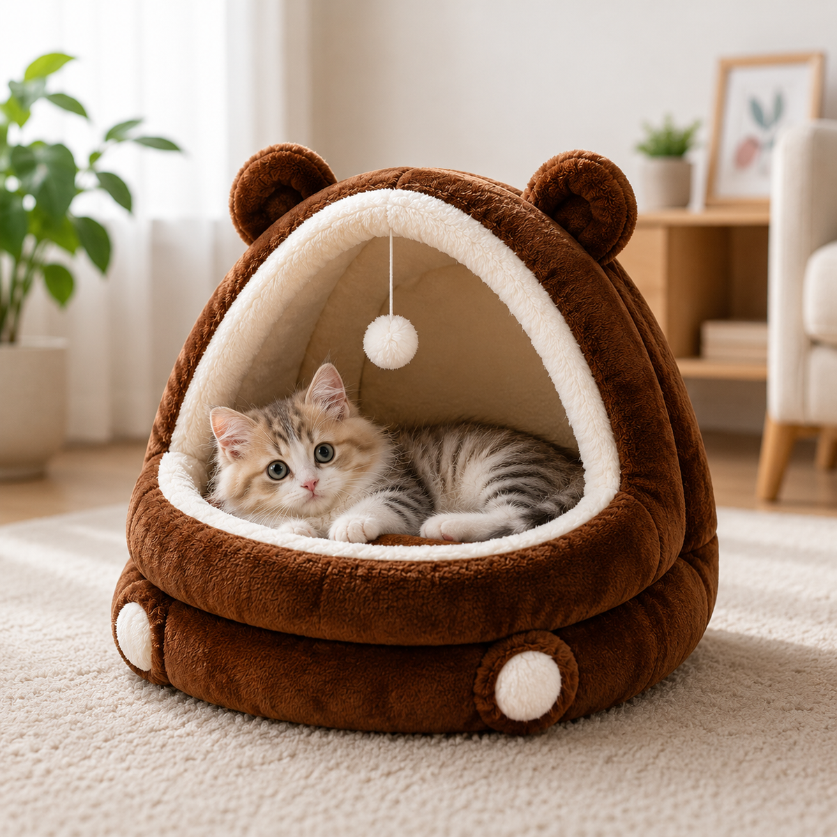 Cozy Enclosed Cat Bed – Washable Indoor Sleeping Nest