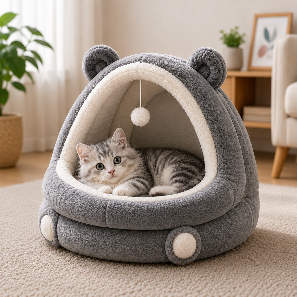 Cozy Enclosed Cat Bed – Washable Indoor Sleeping Nest