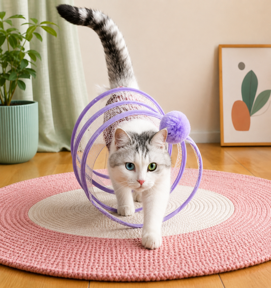 Encourage Active Play – Foldable S-Type Interactive Cat Tunnel with Feather & Mouse