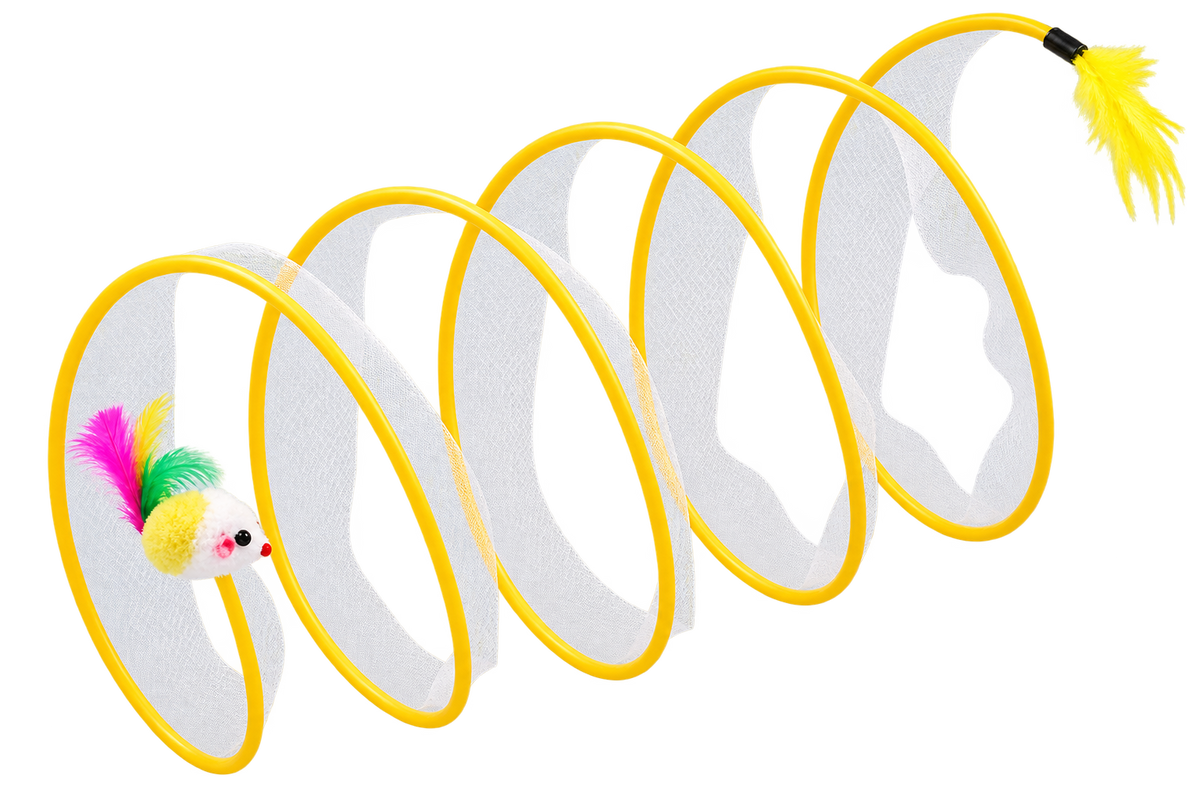 Encourage Active Play – Foldable S-Type Interactive Cat Tunnel with Feather & Mouse