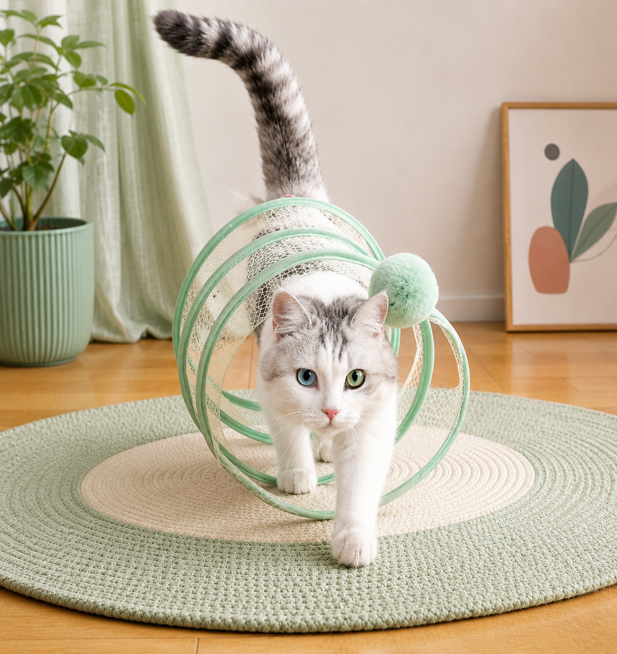 Encourage Active Play – Foldable S-Type Interactive Cat Tunnel with Feather & Mouse