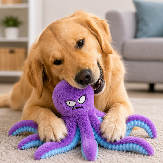 Interactive Squeaky Dog Chew Toy – Plush Tug & Crinkle Toy