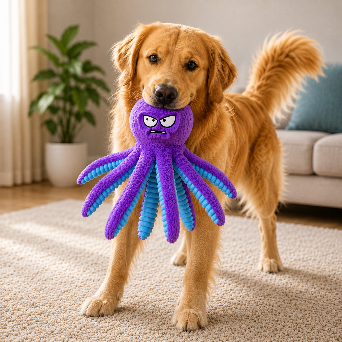 Interactive Squeaky Dog Chew Toy – Plush Tug & Crinkle Toy